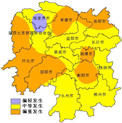纹枯病:大发生,其中娄底,常德,怀化,湘西州偏重发生,发生面积